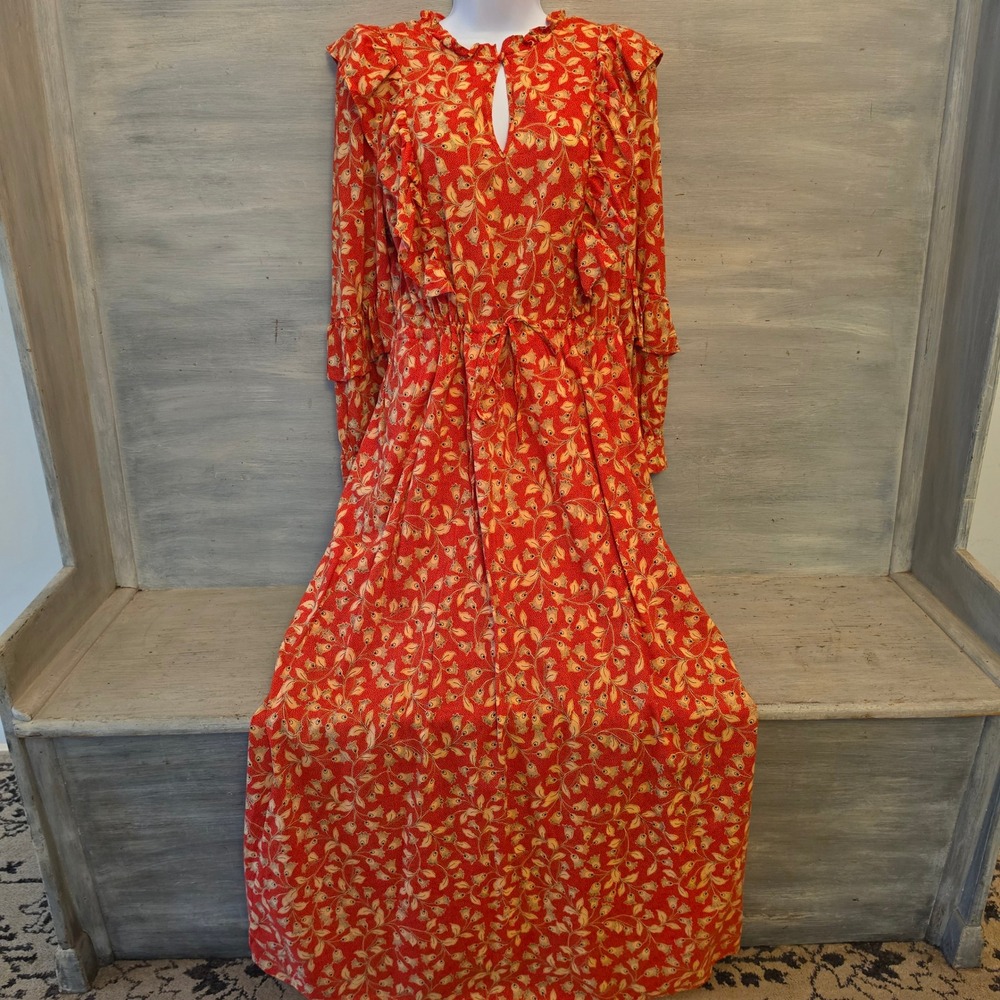 Who What Wear 51% Cotton Orange Multicolor Floral Print Maxi Dress Large GC